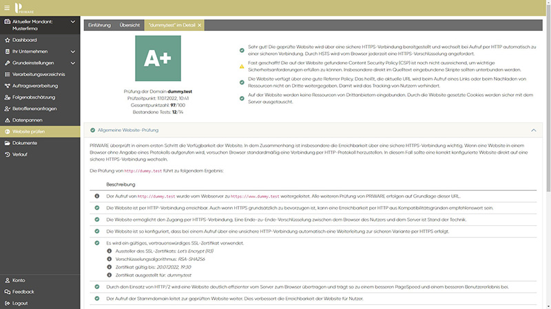 Priware - Website-Prüfung